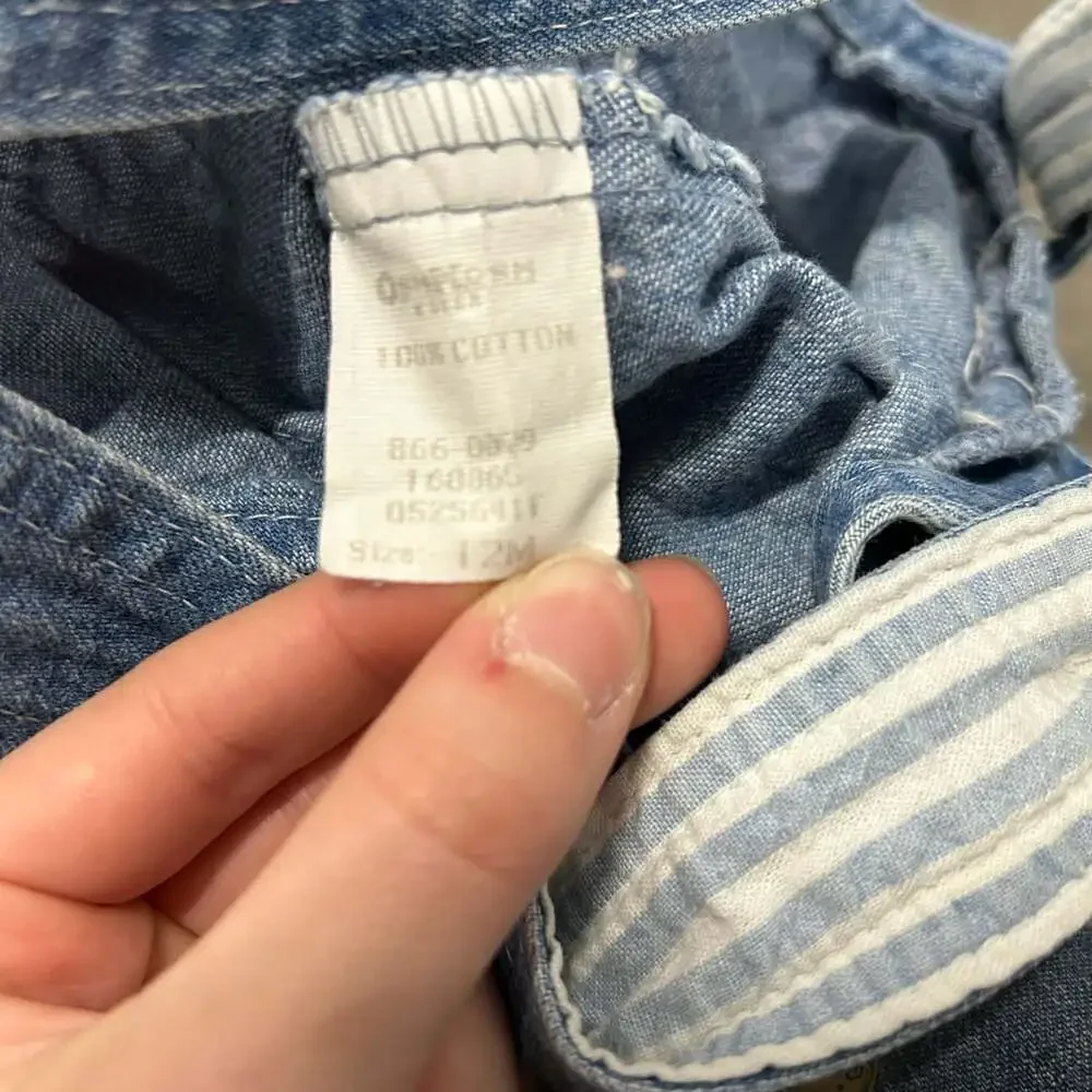OshKosh B'Gosh Denim Overalls Size 12M Blue Striped Pocket